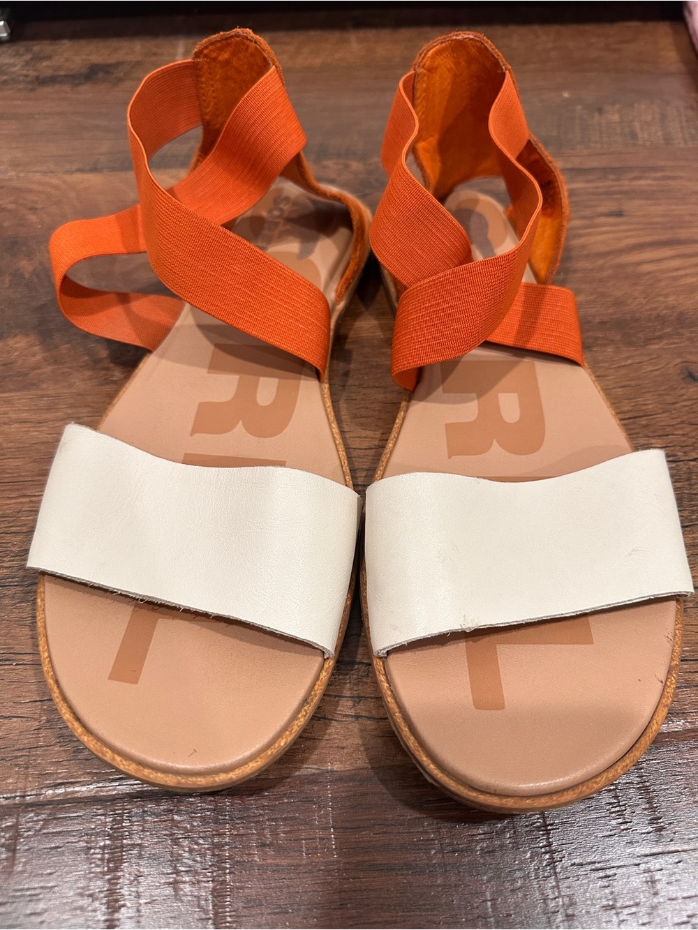 SOREL Ella II Slingback Sandals Desert Sun Orange White Leather - Size 10.5